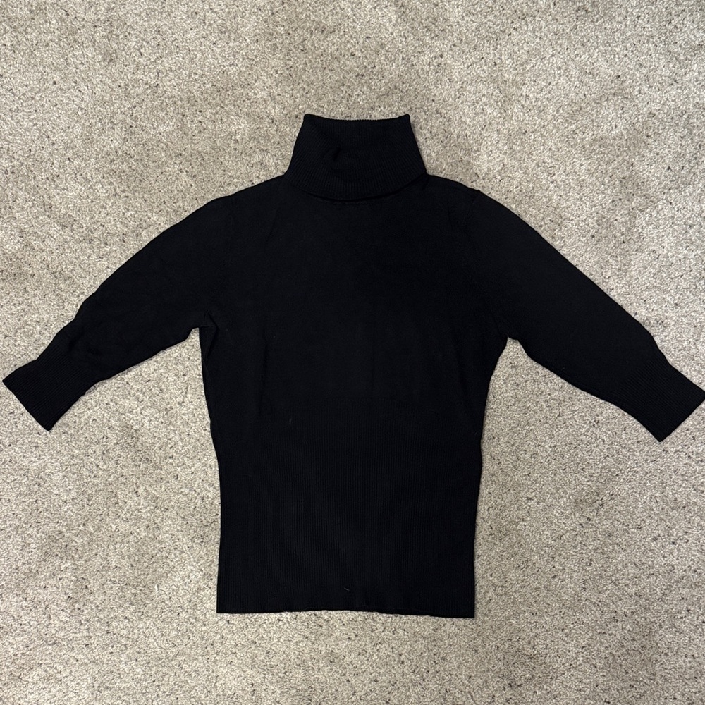 White House Black Market Classic Black Turtleneck Sweater 3/4 Sleeve